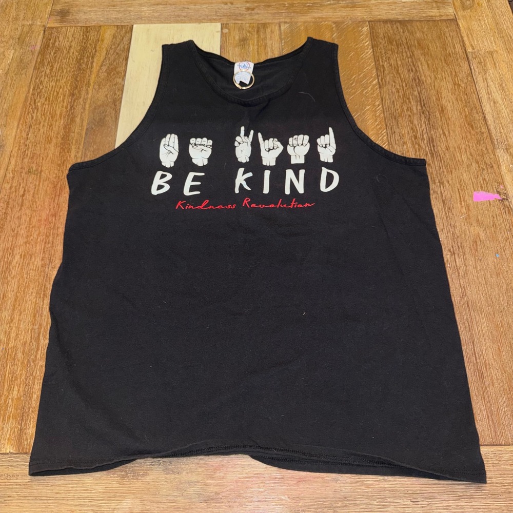 Delta Pro Weight Tank Top Mens XL Black Excellent ASL Be Kind Graphic Shirt